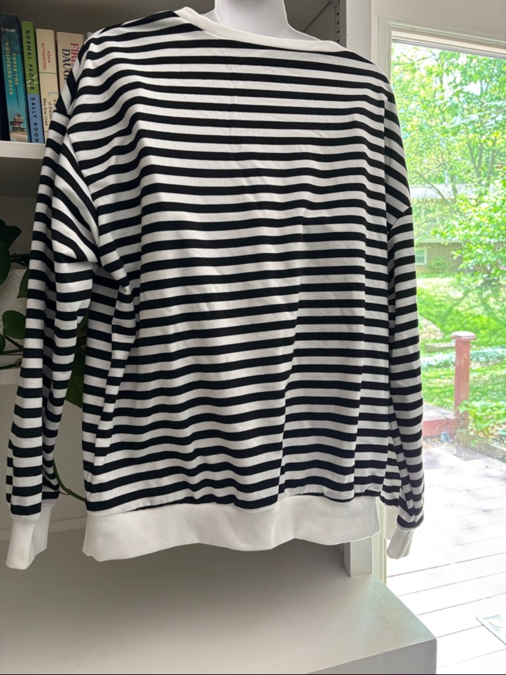 Striped Black & White Sweatshirt with Red Heart Patch - Picture 3 of 3
